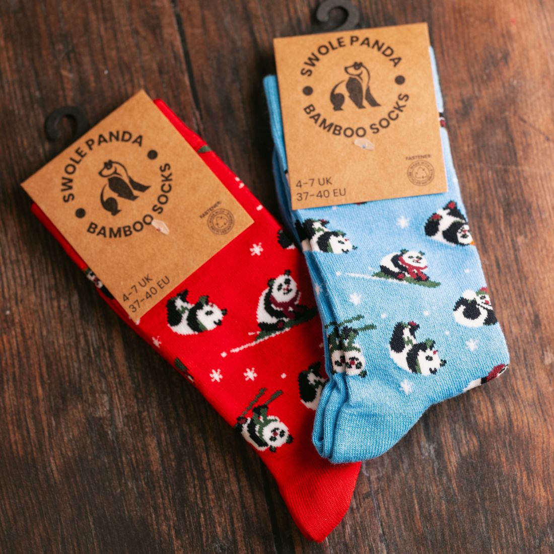 Red Skiing Panda Bamboo Socks Socks Swole Panda
