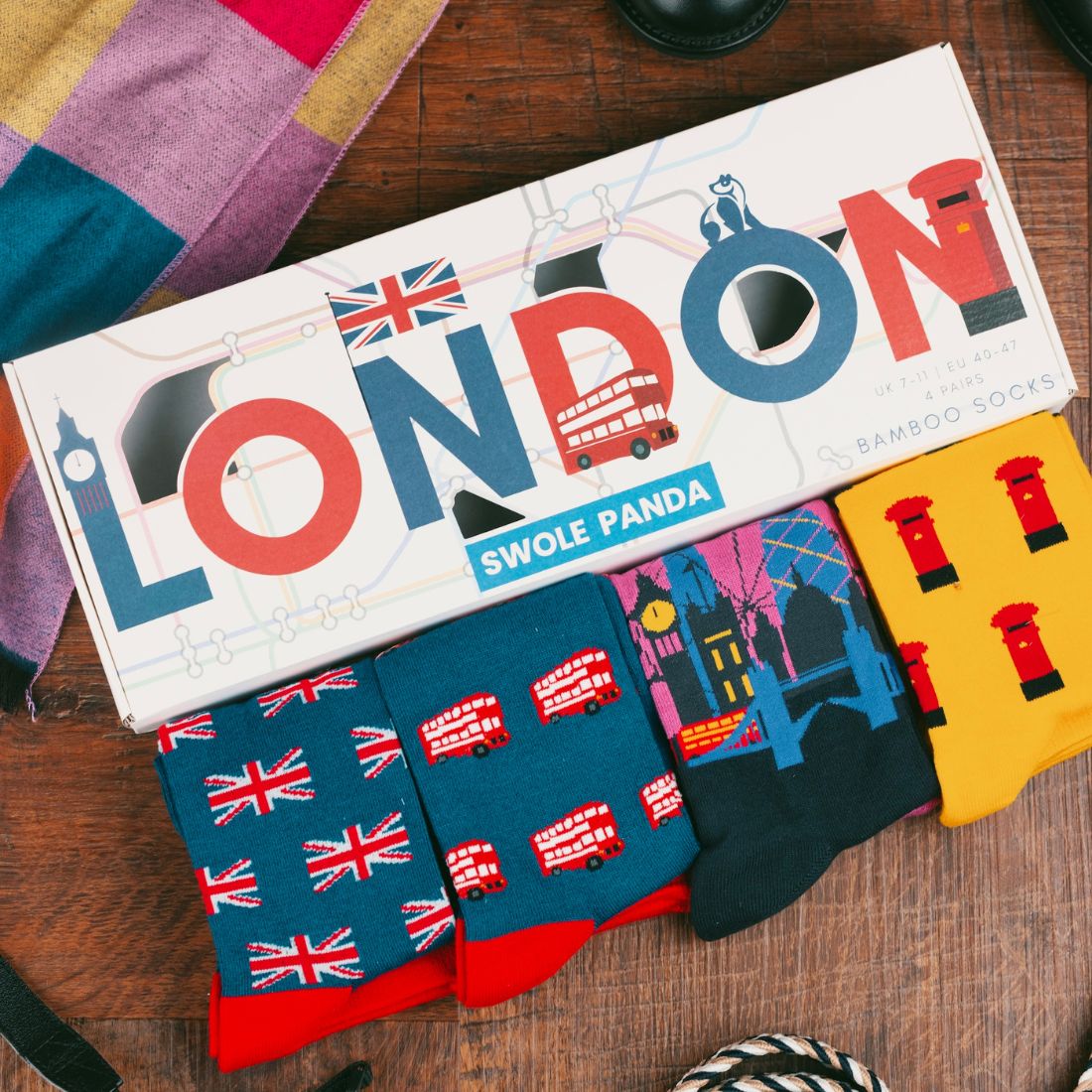 London Sock Box - 4 Pairs of Bamboo Socks (His) Sock Gift Box Swole Panda
