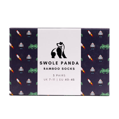 Outer Space Sock Box - 3 Pairs of Bamboo Socks (His) Sock Gift Box Swole Panda