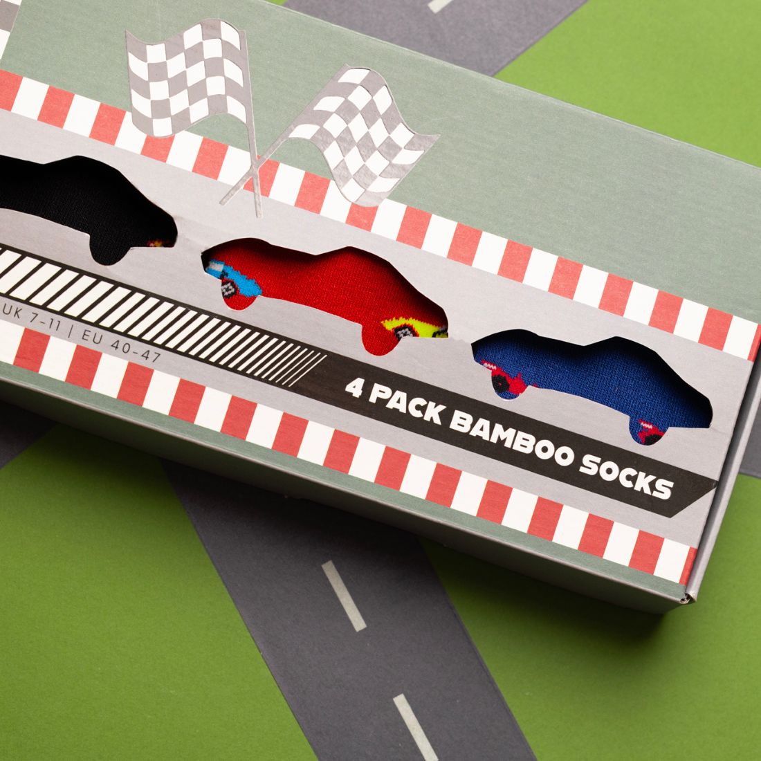 Racing Car Sock Box - 4 Pairs of Bamboo Socks (His) Sock Gift Box Swole Panda