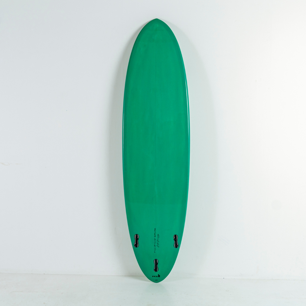 7' Heritage Round Tail Retro Egg Surfboard in Gloss Tint Mid Length Mini Mal Circle One Surf Bottle Green