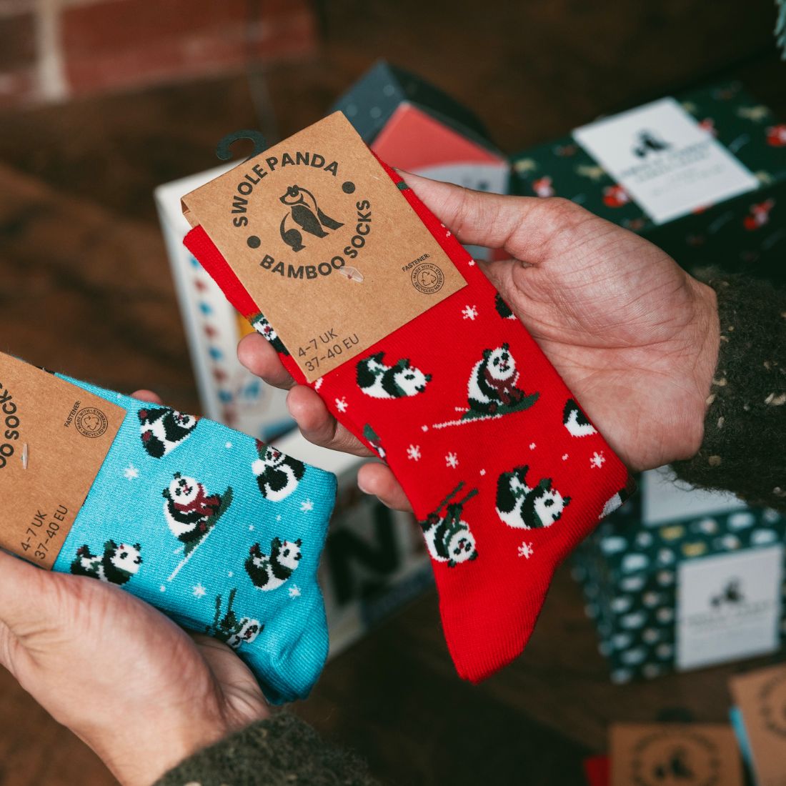 Blue Skiing Panda Bamboo Socks Socks Swole Panda