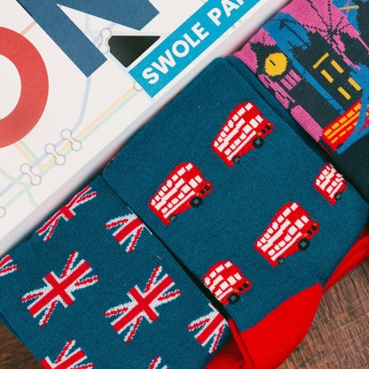 London Sock Box - 4 Pairs of Bamboo Socks (His) Sock Gift Box Swole Panda