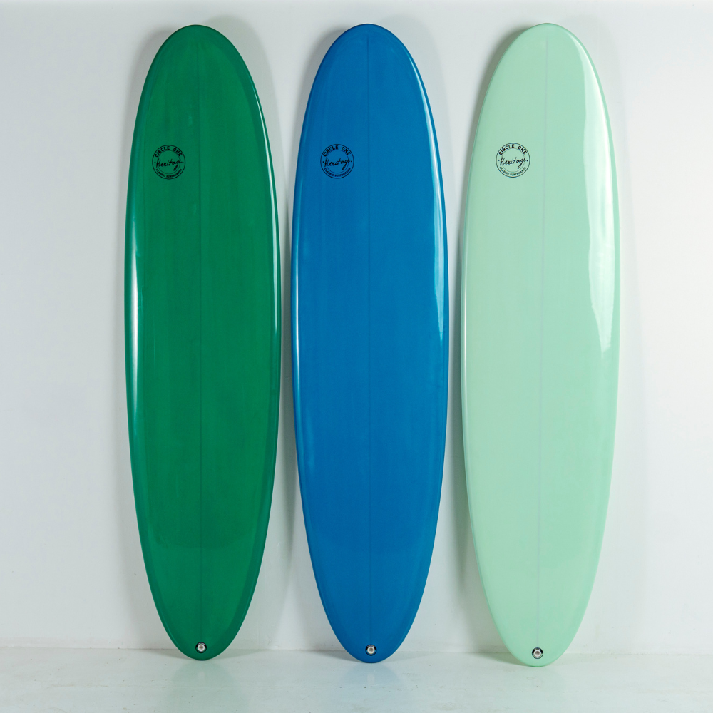 7' 6 Heritage Retro Mini Mal Surfboard in Gloss Tint Mid Length Mini Mal Circle One Surf