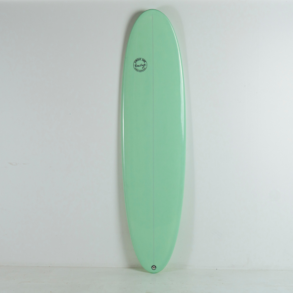 7' 6 Heritage Retro Mini Mal Surfboard in Gloss Tint Mid Length Mini Mal Circle One Surf