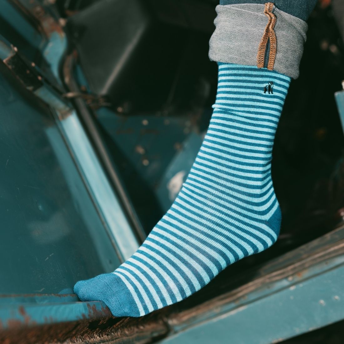 Sky Blue Narrow Striped Bamboo Socks Socks Swole Panda