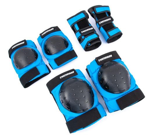 Venom Triple Knee/Elbow/Wrist Pad Set - Blue Black Pads Venom Skateboards