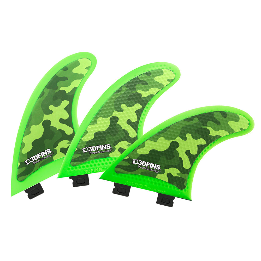3D Fins - All Rounder Thruster - Soft - Green Camo (FCS1 / FCS2 / Catch Surf / Futures) Surfboard Fins 3D Fins FCS1