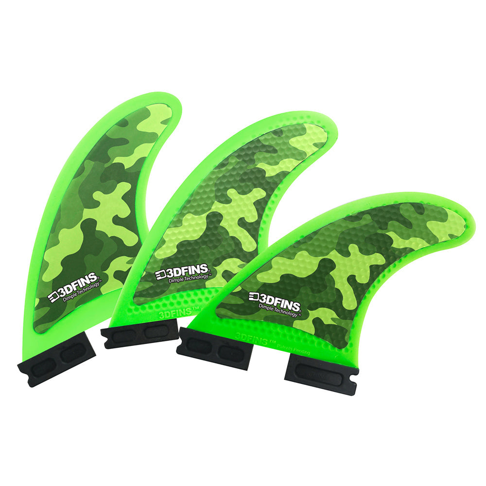 3D Fins - All Rounder Thruster - Soft - Green Camo (FCS1 / FCS2 / Catch Surf / Futures) Surfboard Fins 3D Fins Futures