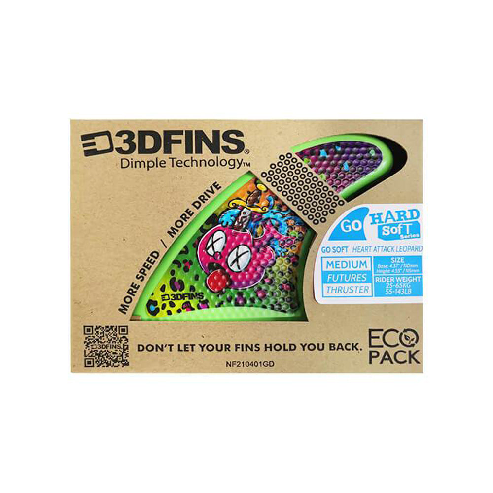 3D Fins - All Rounder Thruster - Soft - Heart Attack Leopard (FCS1 / FCS2 / Catch Surf / Futures) Surfboard Fins 3D Fins