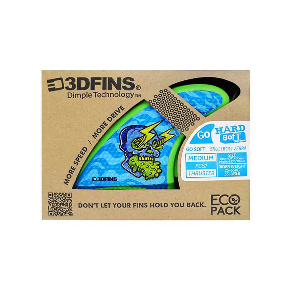 3D Fins - All Rounder Thruster - Soft - Skullbolt Zebra (FCS1 / FCS2 / Catch Surf / Futures) Surfboard Fins 3D Fins