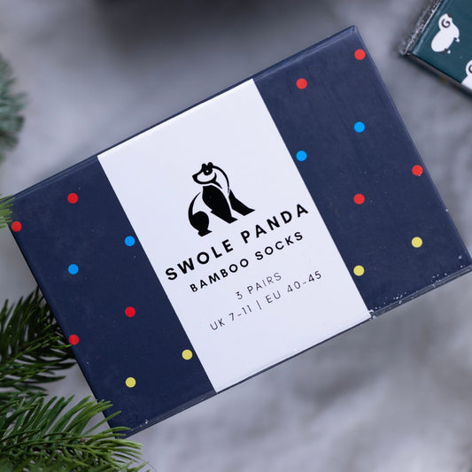 Multi Spot Sock Box - 3 Pairs of Bamboo Socks (His) Sock Gift Box Swole Panda