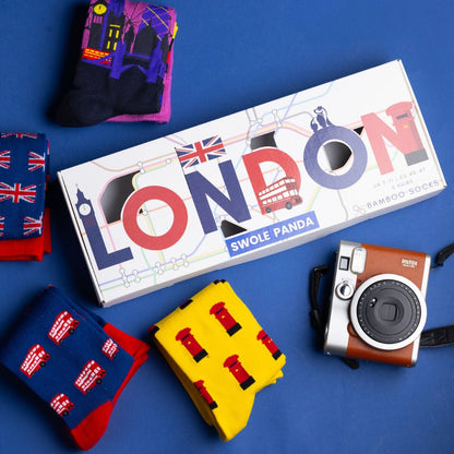 London Sock Box - 4 Pairs of Bamboo Socks (His) Sock Gift Box Swole Panda