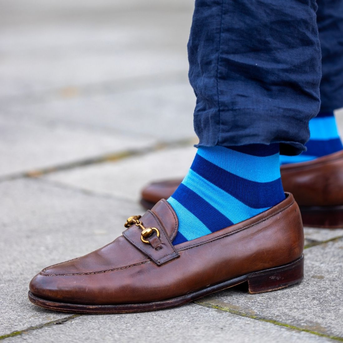 Sky Blue Striped Bamboo Socks (Comfort Cuff) Socks Swole Panda