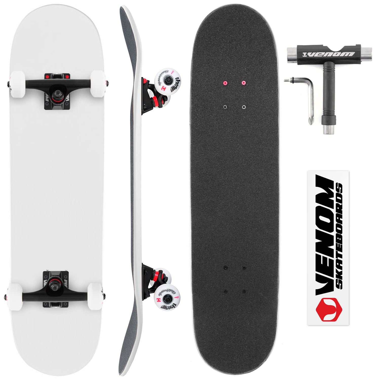 Venom Core Complete Built Skateboard - Matt White/Black - 8.0" Complete Venom Skateboards