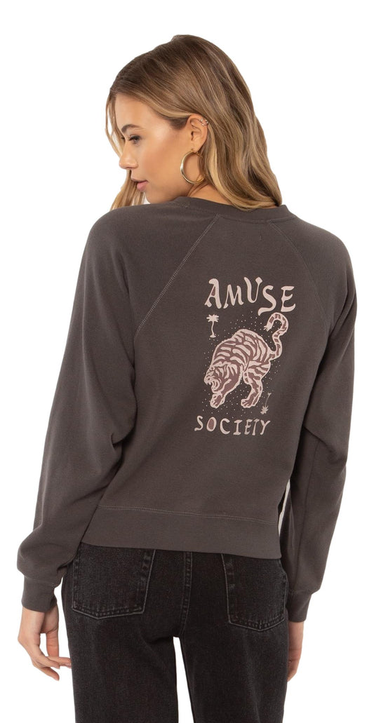 Amuse Society Wild me Knit pullover / charcoal ladies crew Amuse