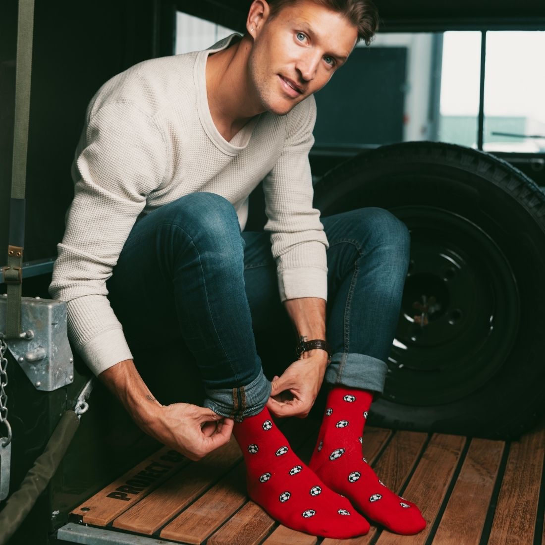 Red Football Bamboo Socks Socks Swole Panda