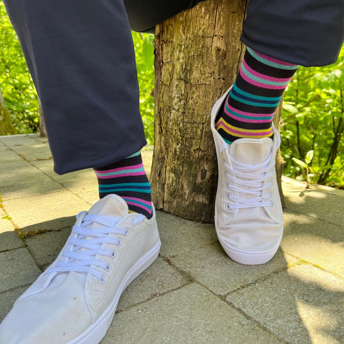 Navy Multi Striped Bamboo Socks Socks Swole Panda