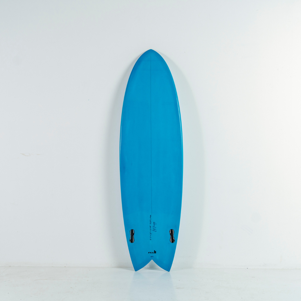 5' 11" Heritage Twin Keel Fish in Gloss Tint Surfboard Circle One Surf Sky Blue