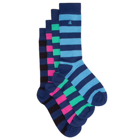 Striped Bamboo Sock Bundle - Four Pairs Sock Gift Box Swole Panda