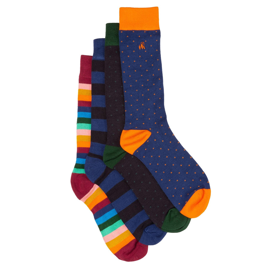Spots & Stripes Comfort Cuff Bamboo Sock Bundle - Four Pairs Sock Gift Box Swole Panda