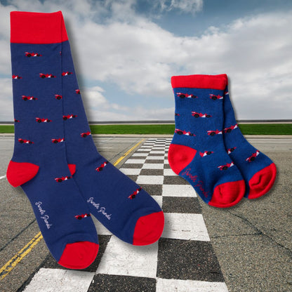 Racing Cars Matching Bamboo Socks (Adult & Child) Socks Swole Panda UK 7-11 (US 8-12 / EU 40-47) 2-3 YEARS