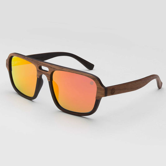 Sustainable Sunglasses - Nazere Walnut Wood Sunglasses Sunglasses Union Of Surf Burnt Orange Mirror