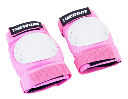 Venom Triple Knee/Elbow/Wrist Pad Set - Pink White Pads Venom Skateboards