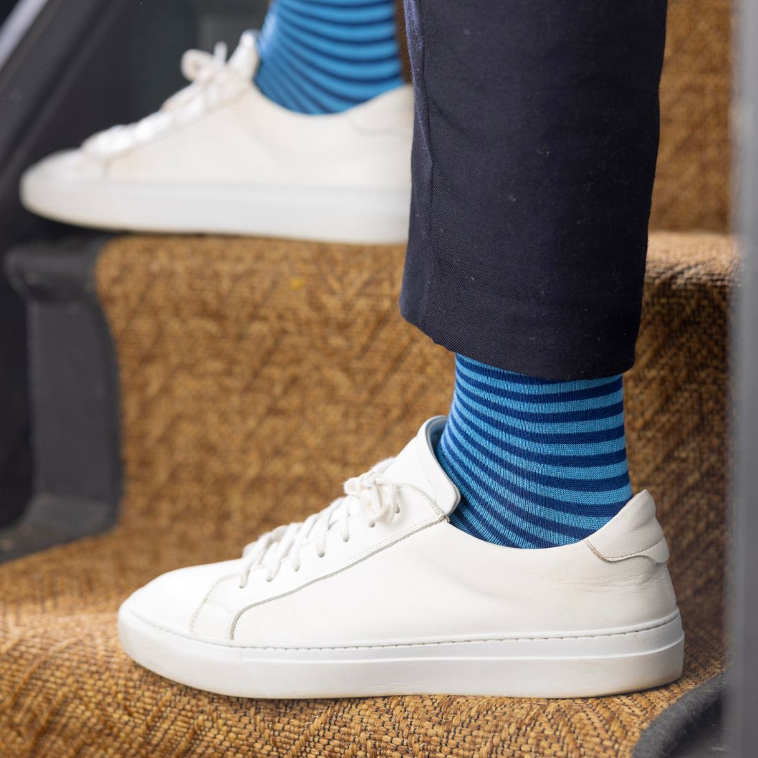 Sky Blue Narrow Striped Bamboo Socks Socks Swole Panda