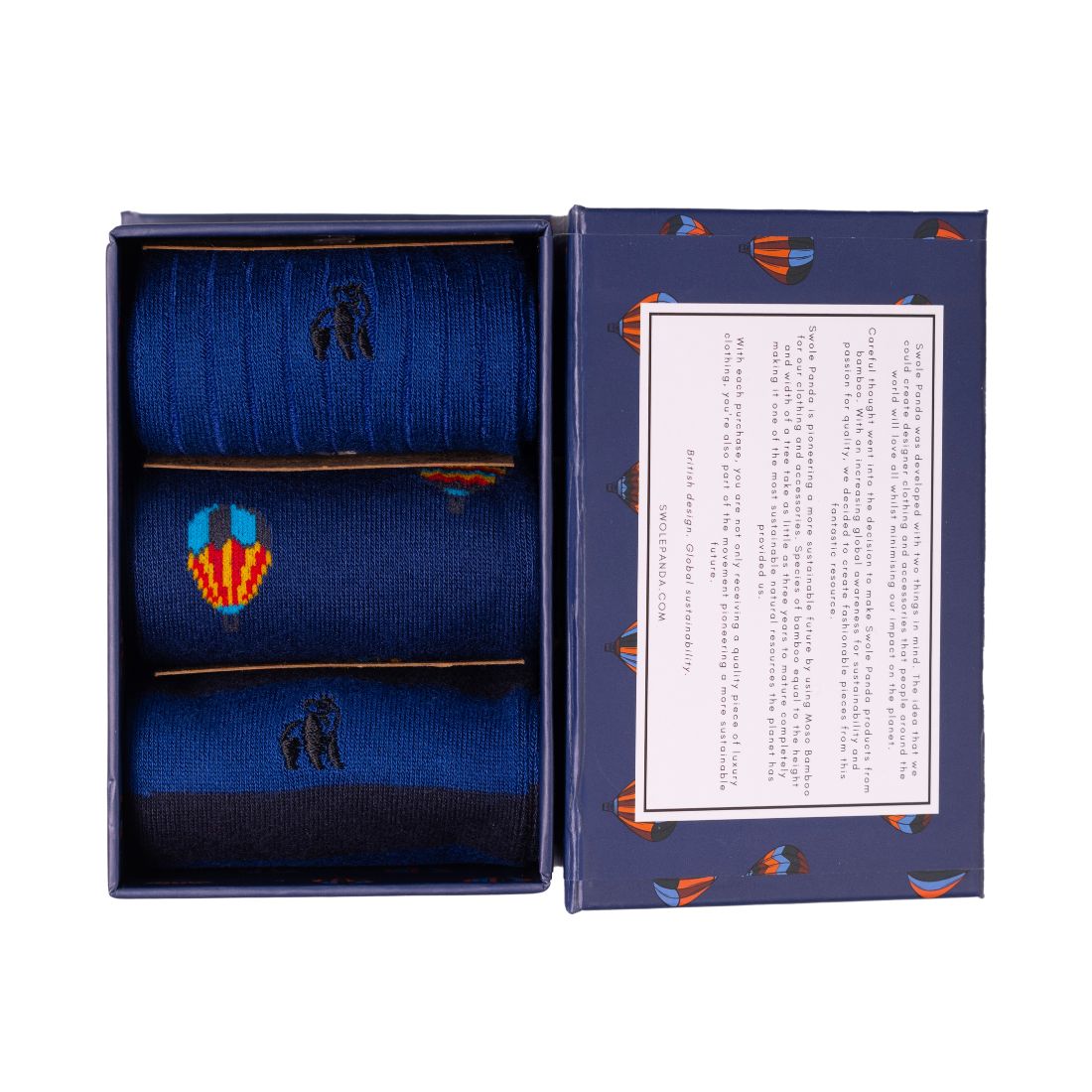 Hot Air Balloon Sock Box - 3 Pairs of Bamboo Socks (His) Sock Gift Box Swole Panda