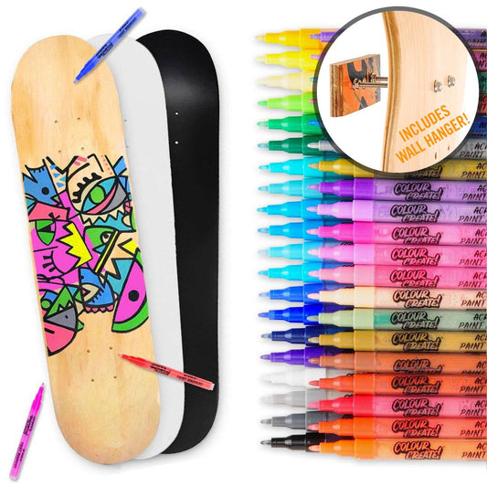 Venom Skateboards Deck & Colour Create Pens + Deck Wall Hanger art kit, Deck Venom Skateboards