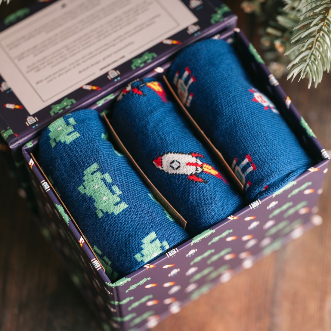 Outer Space Sock Box - 3 Pairs of Bamboo Socks (His) Sock Gift Box Swole Panda