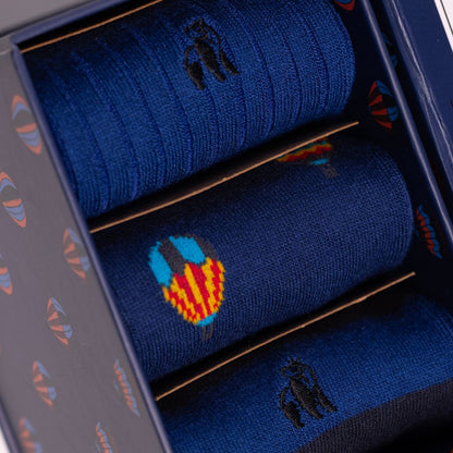 Hot Air Balloon Sock Box - 3 Pairs of Bamboo Socks (His) Sock Gift Box Swole Panda