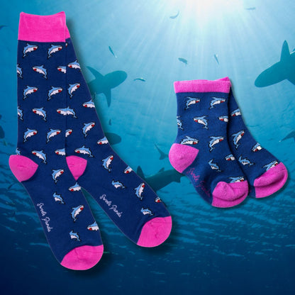 Sharks Matching Bamboo Socks (Adult & Child) Socks Swole Panda UK 4-7 (US 5-7.5 / EU 37-40) 2-3 YEARS