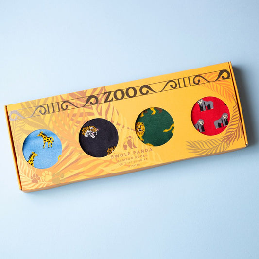 Zoo Sock Box - 4 Pairs of Bamboo Socks (His) Sock Gift Box Swole Panda UK 7-11 (US 8-12 / EU 40-47)