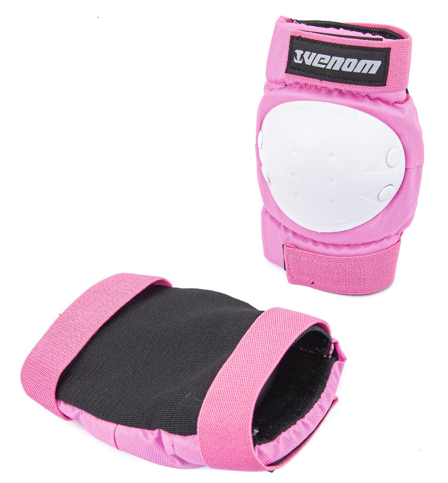 Venom Triple Knee/Elbow/Wrist Pad Set - Pink White Pads Venom Skateboards