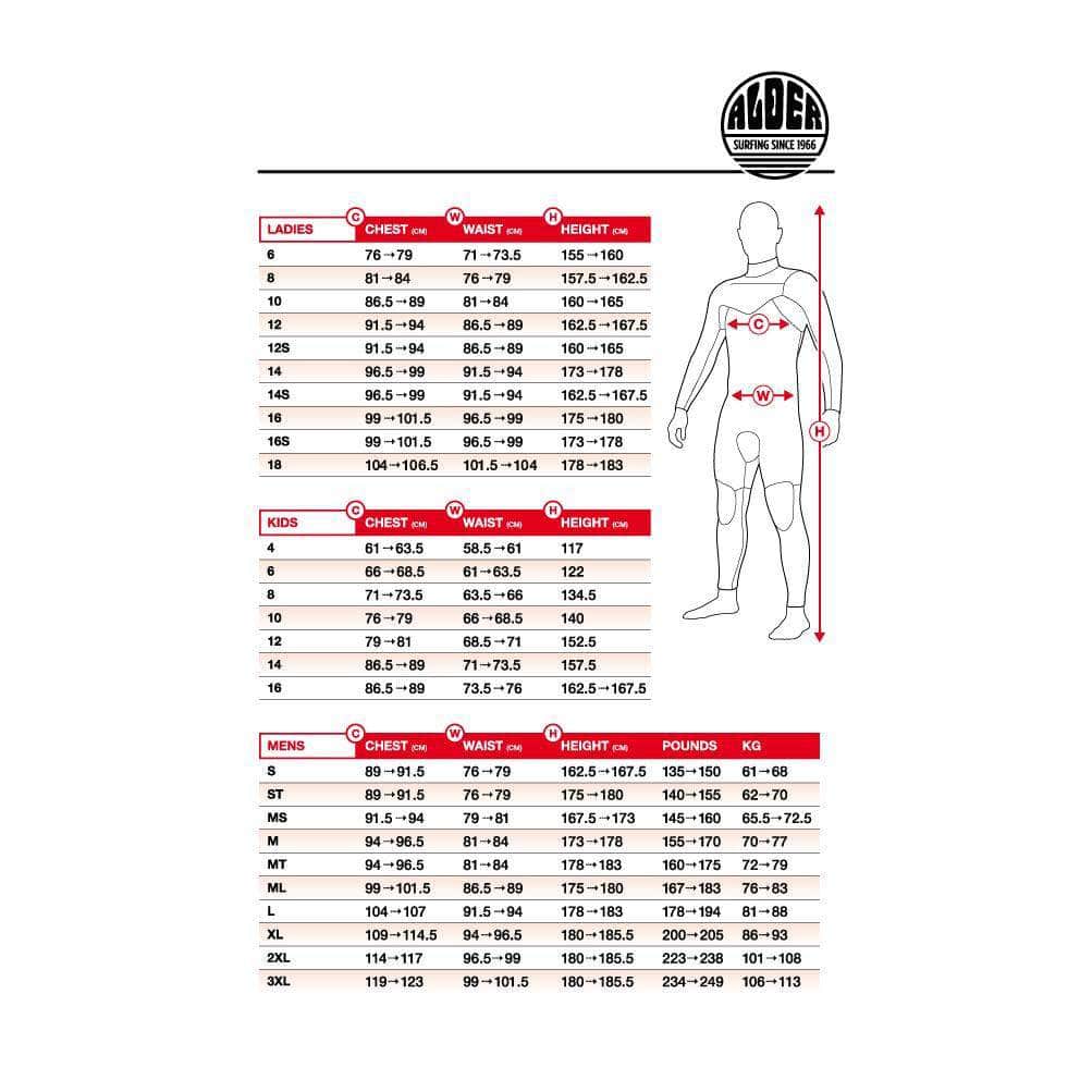 Alder Evo Fire MX Men's 6/4 mm Chest Zip Black Wetsuit Wetsuits Alder