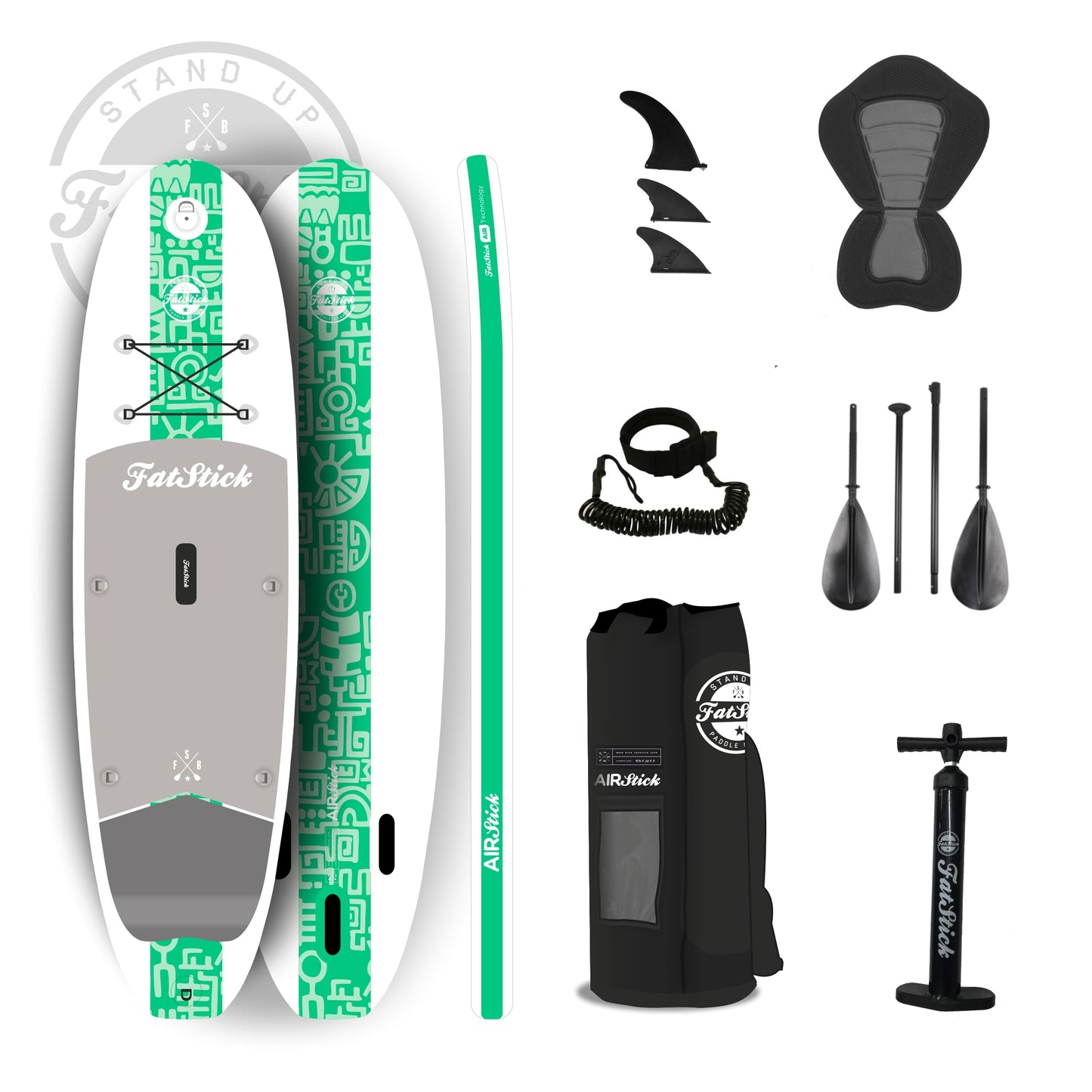 AirStick 10'6 Inflatable Stand Up Paddle Board SUP | With Seat SUPs FatStick Boards Green