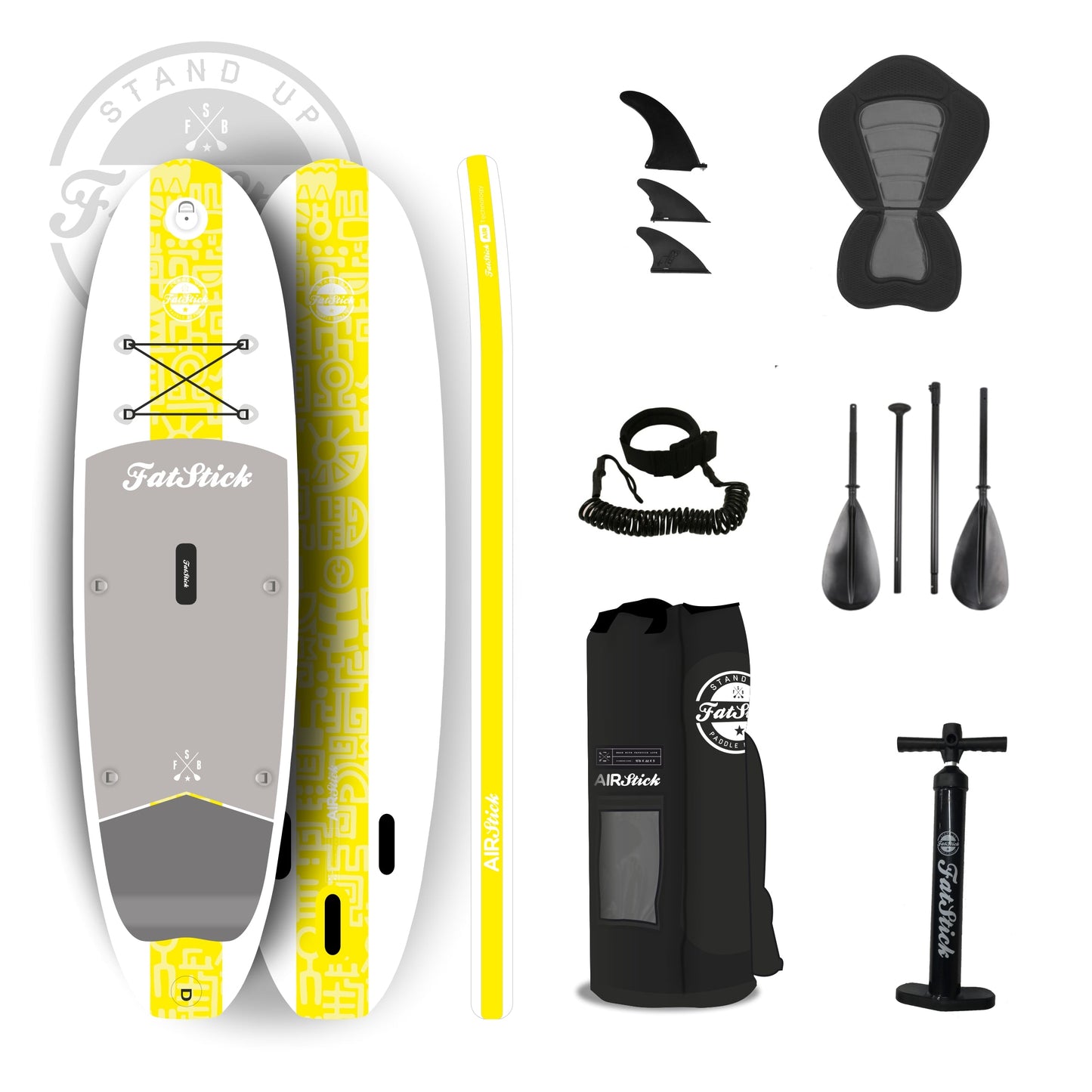AirStick 10'6 Inflatable Stand Up Paddle Board SUP | With Seat SUPs FatStick Boards Yellow