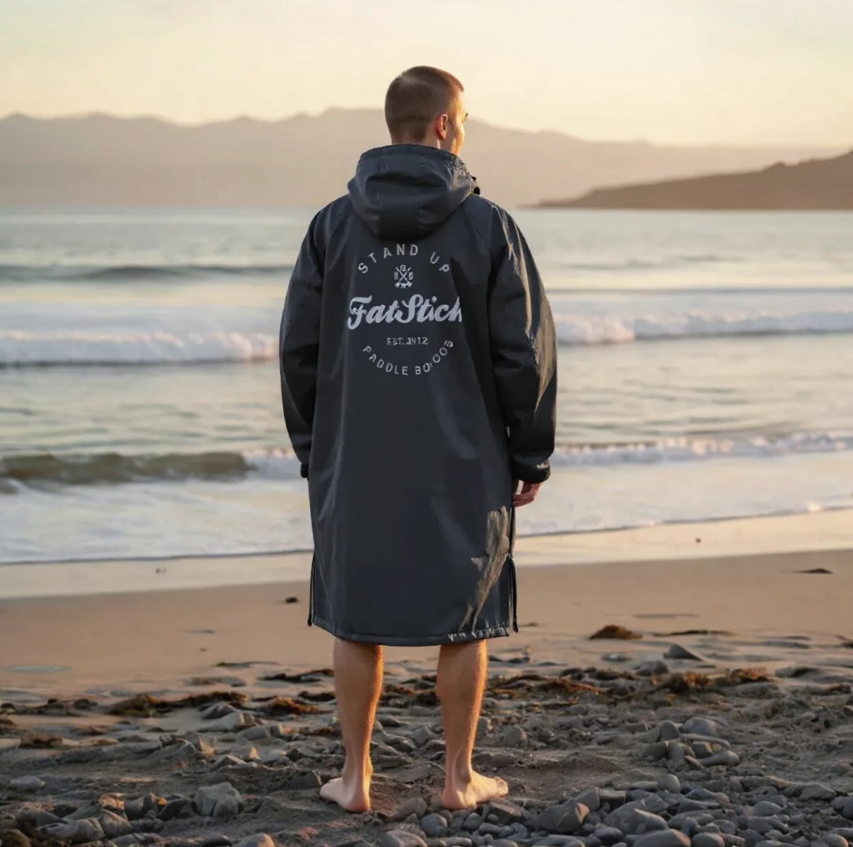 FREE BEANIE | Recycled Fleece Changing Robe “FatWrap” | Waterproof |Beach | Swimming | Surfing | Coat Accessories/Bags FatStick Boards Storm Grey & Free Hat Extra large