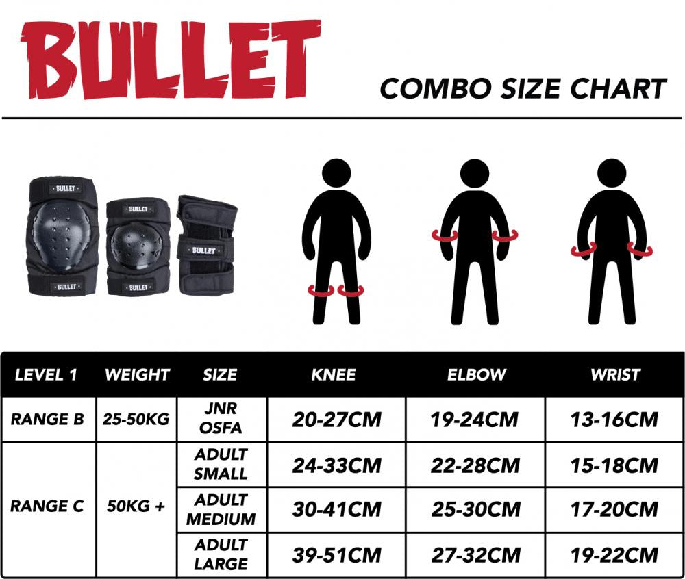 Bullet Pads Standard Junior Combo Triple Skate Pad Set Combo Pad Set Bullet