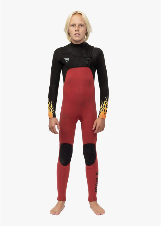 Vissla High Seas Boys Fire 4-3 Full Chest Zip-red kids wetsuit Vissla