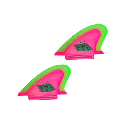 Catch Surf - Beater Pro - Safety Edge Twin Fin Kit - Hot Pink & Lime Surfboard Fins Catch Surf