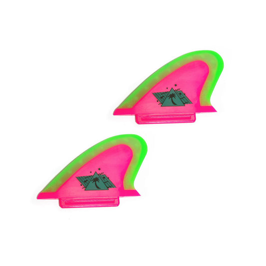 Catch Surf - Beater Pro - Safety Edge Twin Fin Kit - Hot Pink & Lime Surfboard Fins Catch Surf
