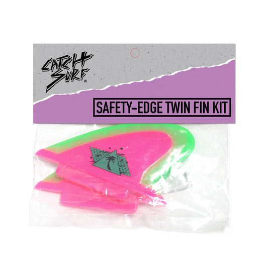 Catch Surf - Beater Pro - Safety Edge Twin Fin Kit - Hot Pink & Lime Surfboard Fins Catch Surf