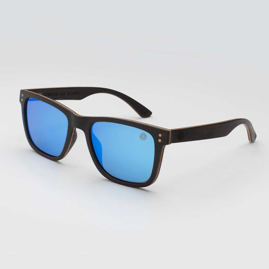 Fistral Black Wood Eco Friendly Sunglasses Union Of Surf Blue Lens