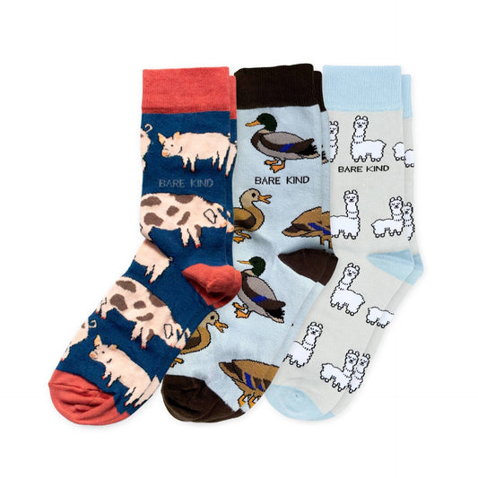 Blue Farm Animals Bundle of 3 Bamboo Sock Set Socks Bare Kind