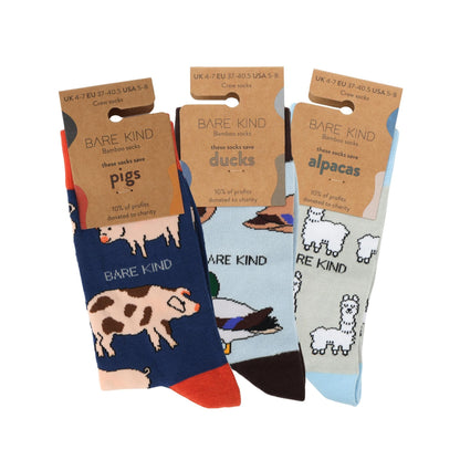 Blue Farm Animals Bundle of 3 Bamboo Sock Set Socks Bare Kind