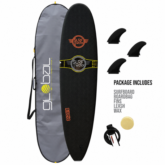 Surfworx Ribeye Black Mini Mal Soft Surfboard 8ft 0 Starter Package Surfboards Surfworx