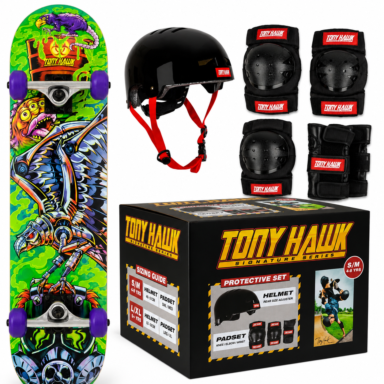 SS 360 Toxic Skateboard + Helmet & Pad Protective Combo Set